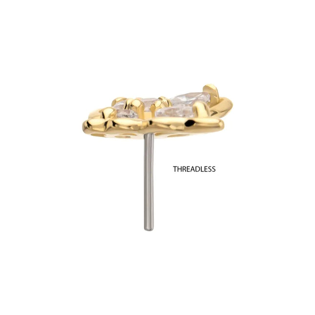 Invictus 14Kt Gold Threadless 3D Butterfly Round & Marquise Gem Top