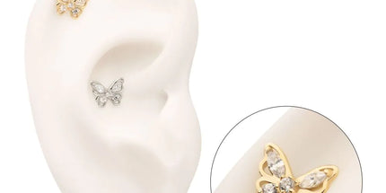 Invictus 14Kt Gold Threadless 3D Butterfly Round & Marquise Gem Top