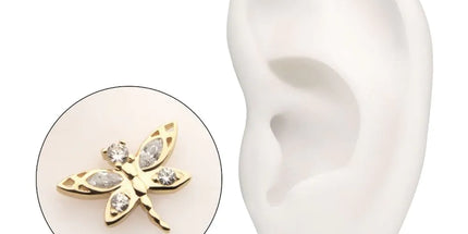 Invictus 14Kt Yellow Gold Threadless Marquise Wing Dragonfly Top