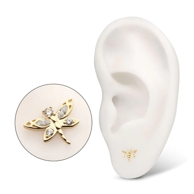 Invictus 14Kt Yellow Gold Threadless Marquise Wing Dragonfly Top