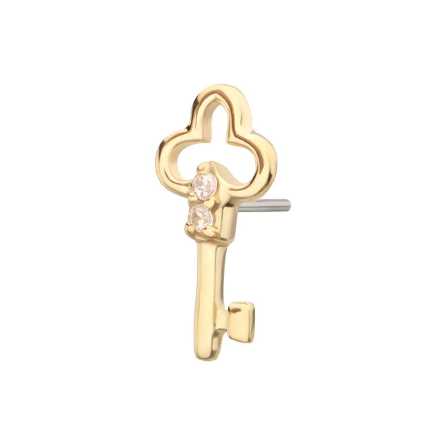 Invictus 14Kt Yellow Gold Threadless Precision-shaped Key Top with Prong Set CZ Gem
