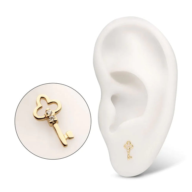 Invictus 14Kt Yellow Gold Threadless Precision-shaped Key Top with Prong Set CZ Gem