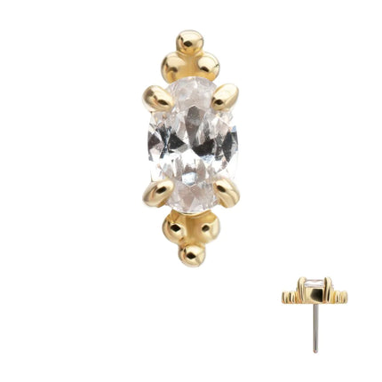 Invictus 14Kt Yellow Gold Threadless Prong Set Oval Gem with Tri-bead Top