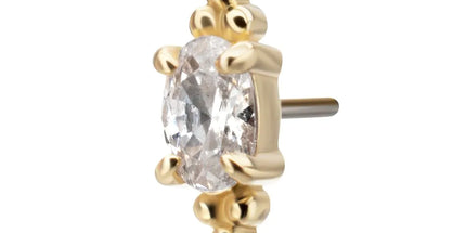 Invictus 14Kt Yellow Gold Threadless Prong Set Oval Gem with Tri-bead Top