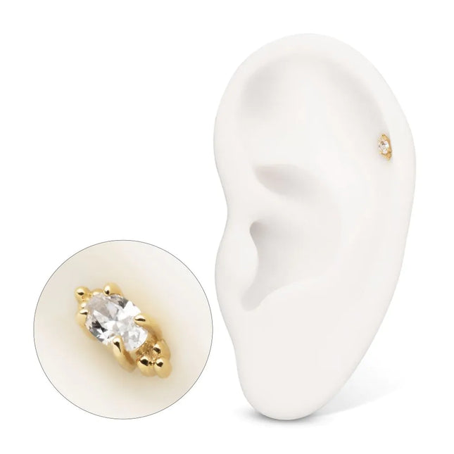 Invictus 14Kt Yellow Gold Threadless Prong Set Oval Gem with Tri-bead Top