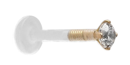 18ct Gold Jewelled Claw Set Bioplast Labret 10mm / 2mm