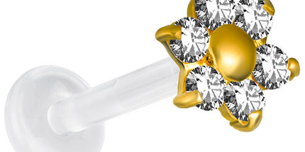 18ct Gold Jewelled Flower Bioplast Labret