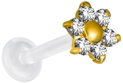 18ct Gold Jewelled Flower Bioplast Labret