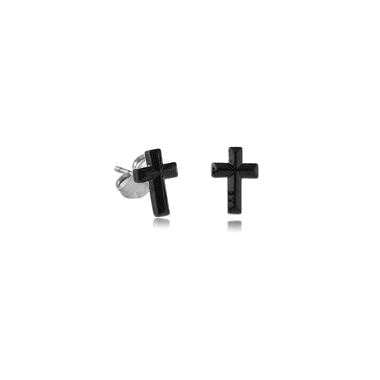 Acrylic Ear Studs Cross Black