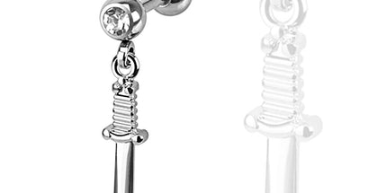 Sword Dangle 316L Surgical Steel Tragus/Cartilage Barbell