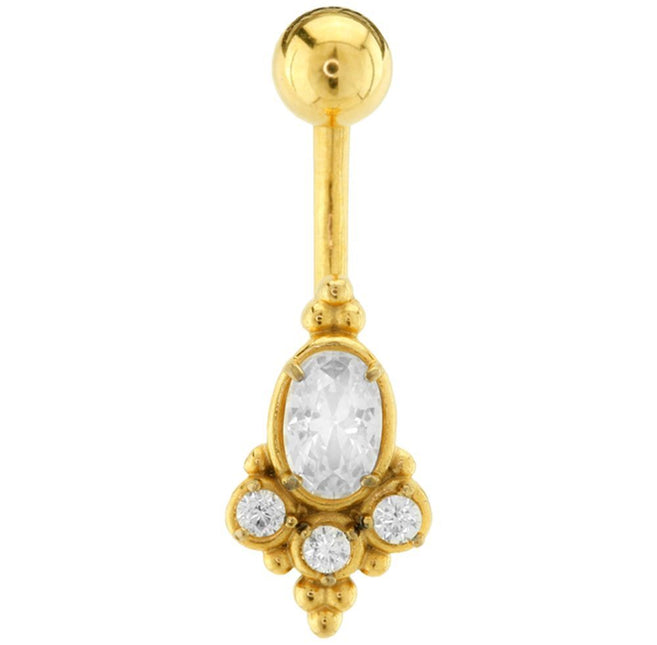 Steel Jewelled Bead Cluster Navel in Silver and Gold colours
