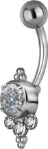 Surgical Steel Jewelled Round Bead Cluster Navel in Silver and Gold colours
