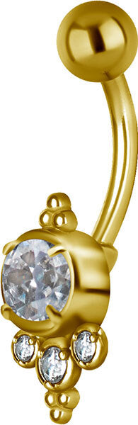 Surgical Steel Jewelled Round Bead Cluster Navel in Silver and Gold colours