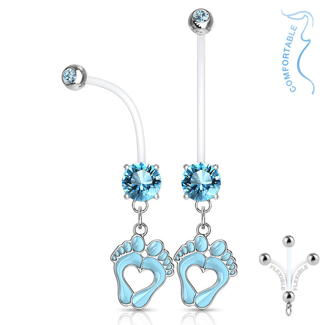 Bio Flex Double Jewelled Baby Feet Navel Pink