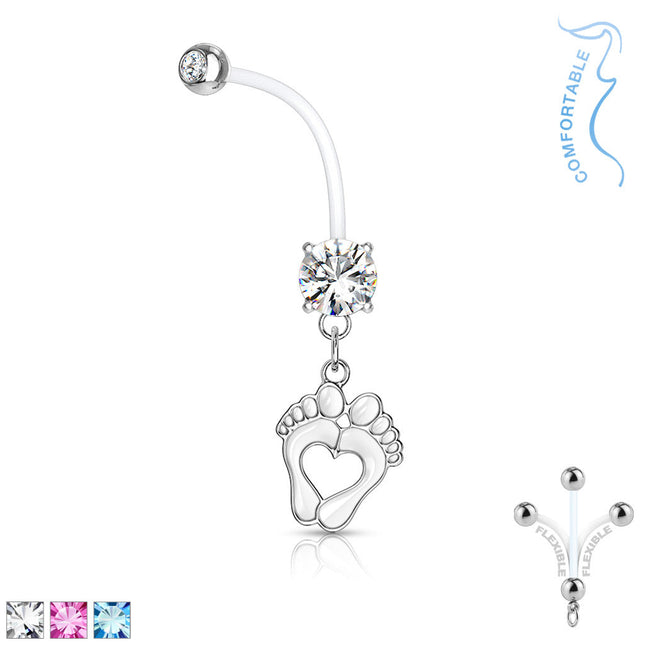 Bio Flex Double Jewelled Baby Feet Navel Pink