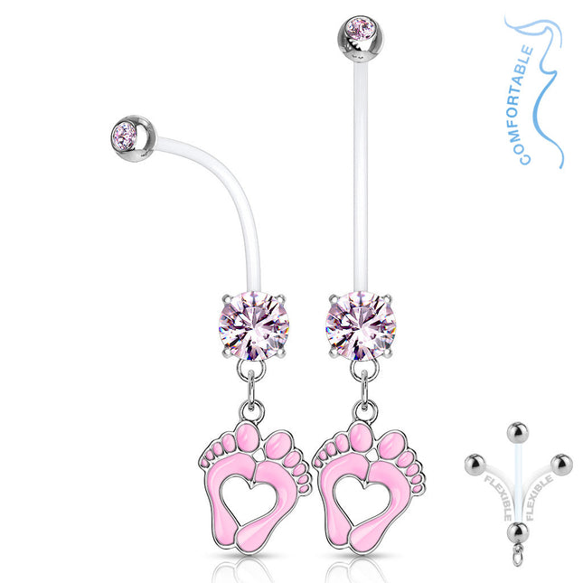 Bio Flex Double Jewelled Baby Feet Navel Pink