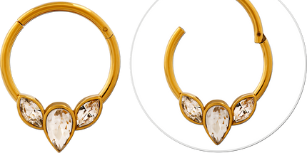 Gold PVD coated surgical steel jewelled hinged segment ring