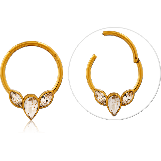 Gold PVD coated surgical steel jewelled hinged segment ring