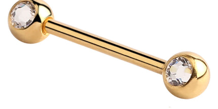Bright Gold Double Jewelled Nipple Barbell