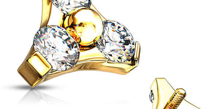 Bright Gold Trinity Prong Set Attachment for Internally Threaded Jewellery