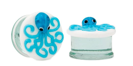Blue Octopus Double Flared Glass Plug
