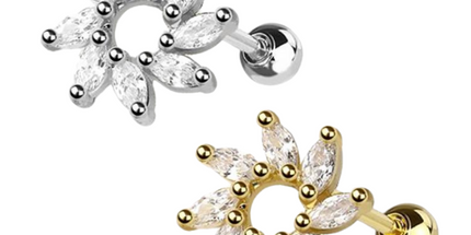 Gold colour CZ prong spiral sun marquise gem top 316l surgical steel cartilage