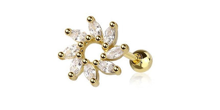 Gold colour CZ prong spiral sun marquise gem top 316l surgical steel cartilage