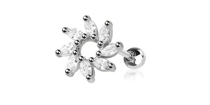 Gold colour CZ prong spiral sun marquise gem top 316l surgical steel cartilage