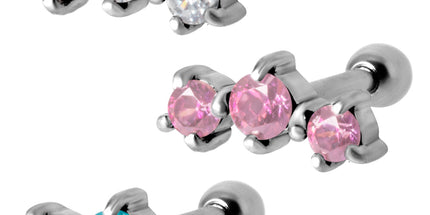 Steel Prong Set 3 Jewelled Barbell