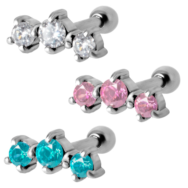 Steel Prong Set 3 Jewelled Barbell