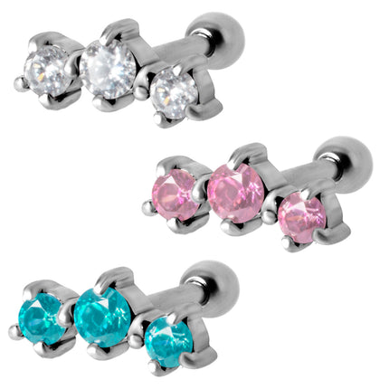 Steel Prong Set 3 Jewelled Barbell