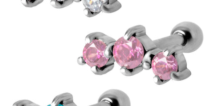 Steel Prong Set 3 Jewelled Barbell