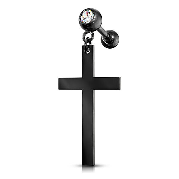 Steel Jewelled Barbell with Cross Dangle
