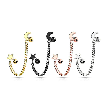 Steel Moon and Star Chain Linked Barbell