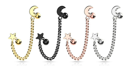 Steel Moon and Star Chain Linked Barbell