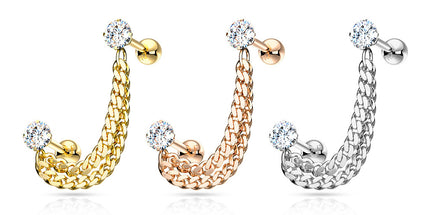 Steel Double Linked Prong Set Jewelled Barbell