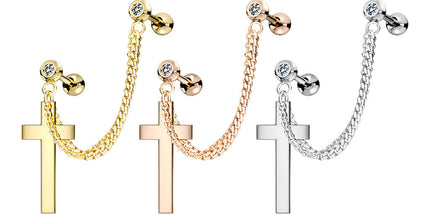 Steel Jewelled Barbell with Double Chain Linked Cross