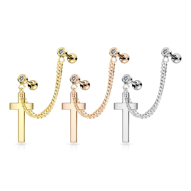 Steel Jewelled Barbell with Double Chain Linked Cross