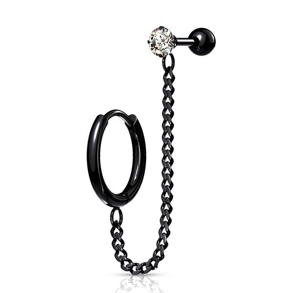 Steel Jewelled Barbell with Chain Linked Hoop