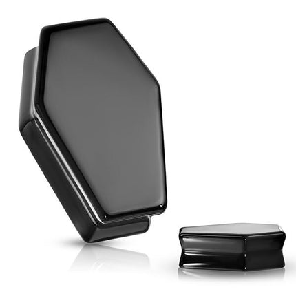 Double Flared Black Obsidian Coffin Shaped Plugs