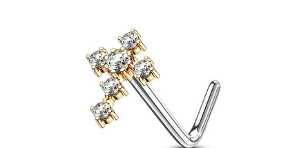 Clear Crystal Cross Dog Leg Nose Stud
