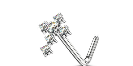 Clear Crystal Cross Dog Leg Nose Stud