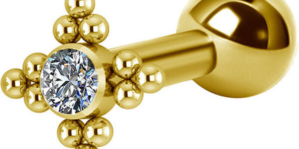 Titanium Internally Threaded Micro Barbell Jewelled Cluster Star in Silver and Gold