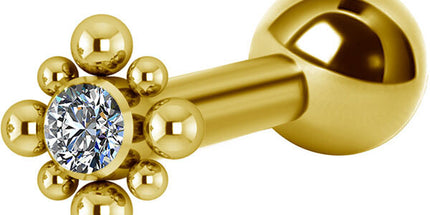 Titanium Bright Gold Internally Threaded Micro Barbell Jewelled Cluster Diamond
