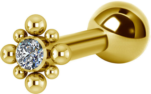 Titanium Bright Gold Internally Threaded Micro Barbell Jewelled Cluster Diamond
