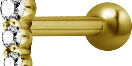 Bright Gold Internally Threaded Cascading Jewelled Micro Barbell