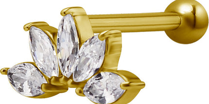 Bright Gold Internally Threaded Jewelled Crown Micro Barbell