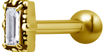 Bright Gold Internally Threaded Antique Jewelled Baguette Micro Barbell