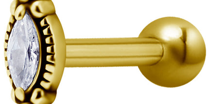 Bright Gold Internally Threaded Antique Jewelled Marquise Micro Barbell