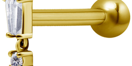 Bright Gold Internally Threaded Jewelled Baguette Charm Micro Barbell